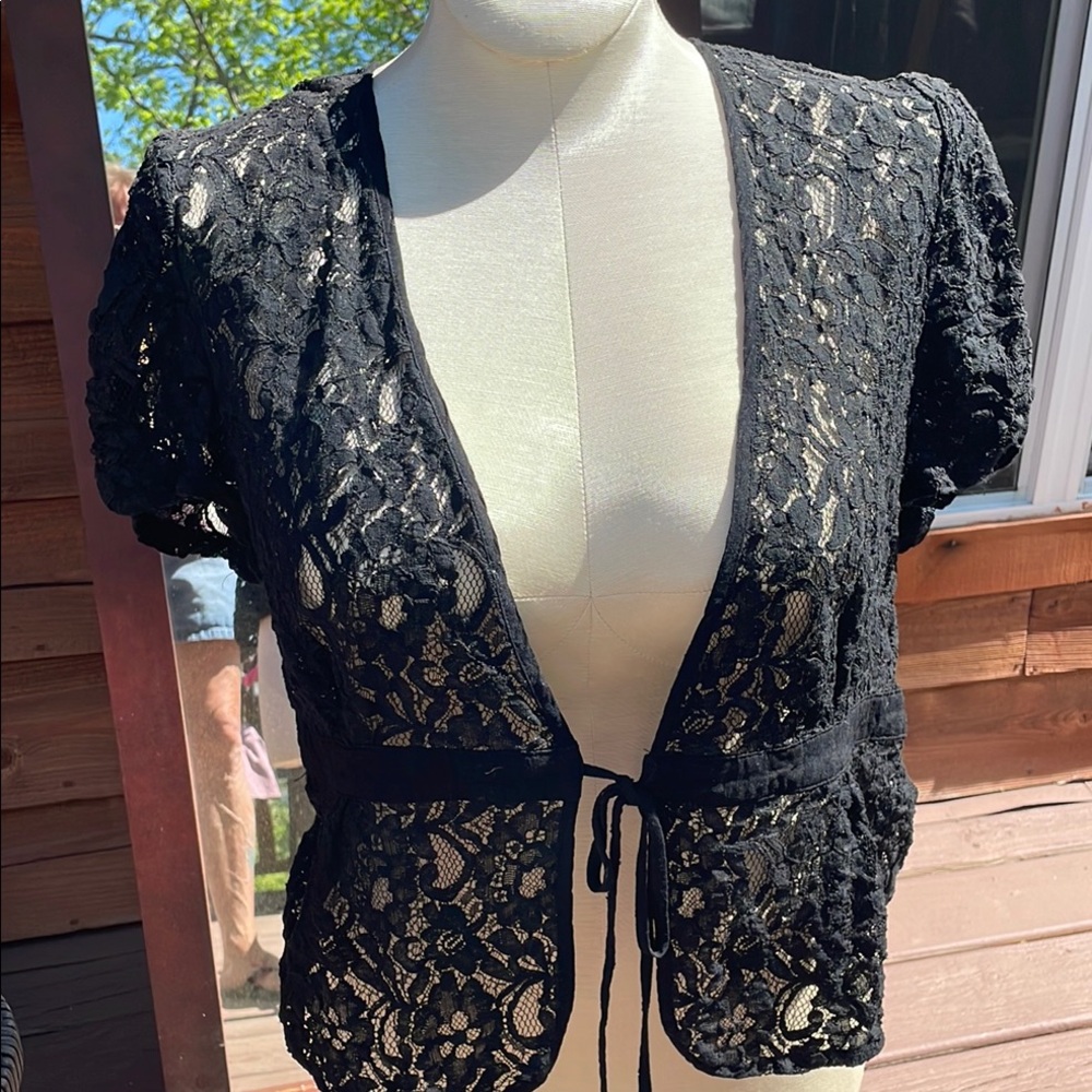 Black Lace Tie-Front Top